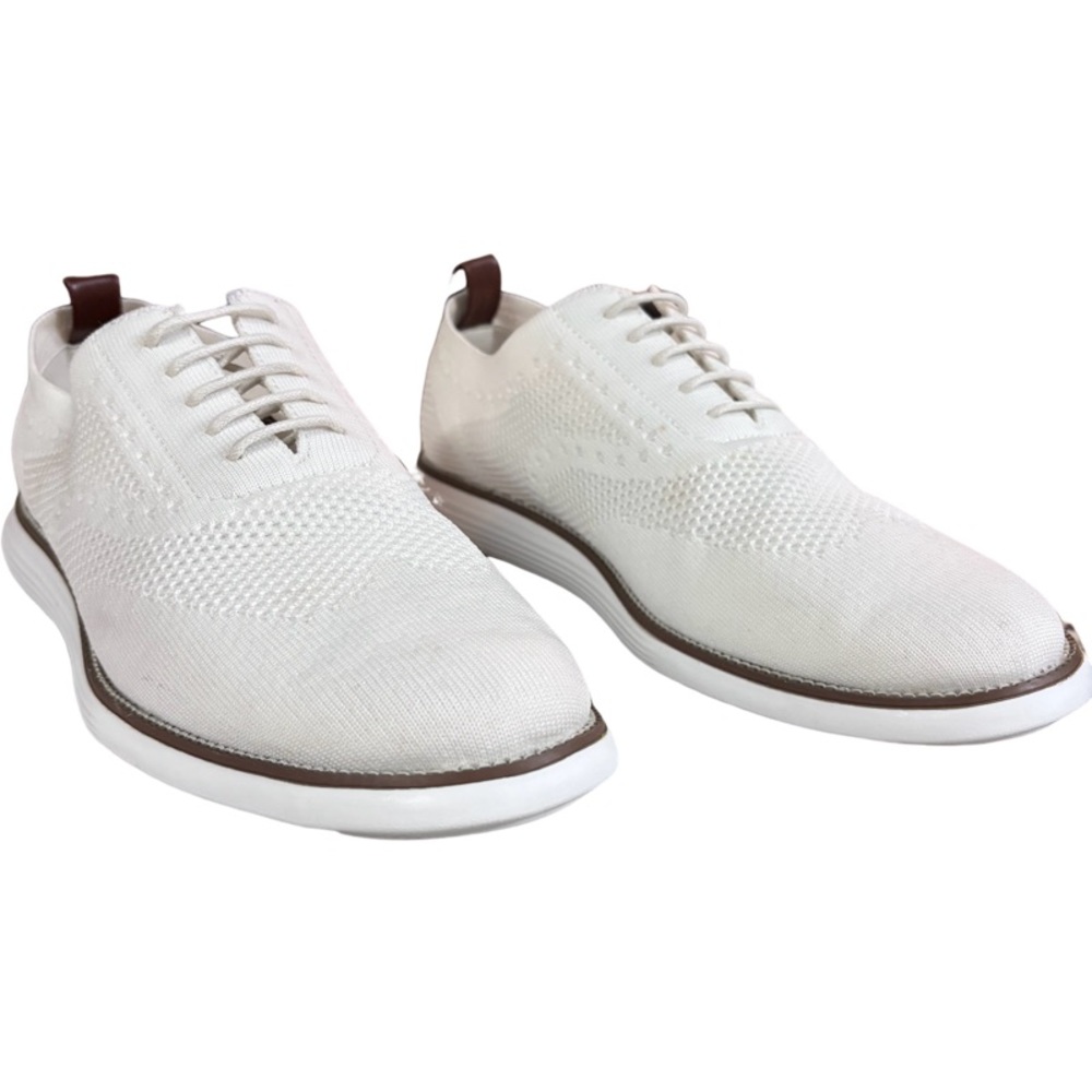 HARRISON MYLES Ultralight Knit Oxfords White Brown Shoes side 8.5